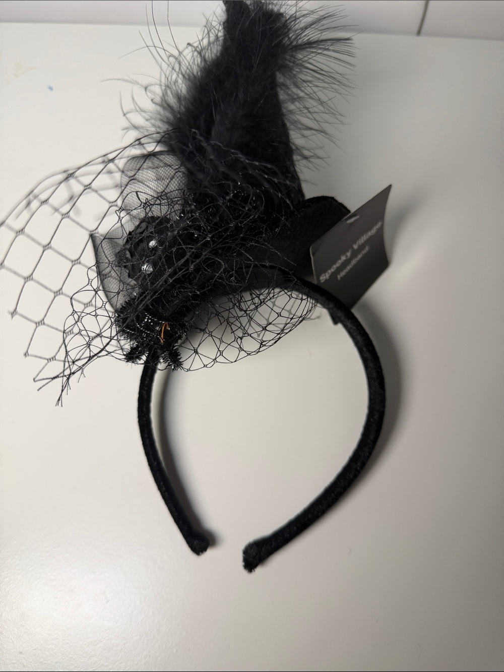 Black Feather Veil Spider  Spooky Headband